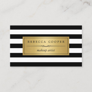 Makeup Artist - Gold Black White Stripes Business Card