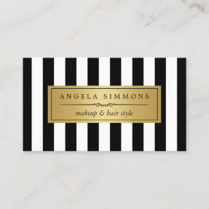 Makeup Artist Gold Bow and Black White Stripes Business Card
