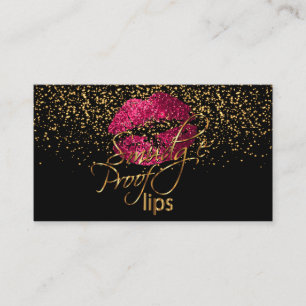 Makeup Artist - Gold Confetti & Hot Pink Lips Business Card