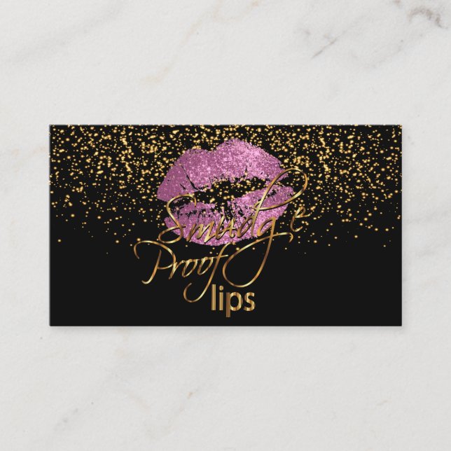 Makeup Artist - Gold Confetti & So Pink Lips Business Card (Front)