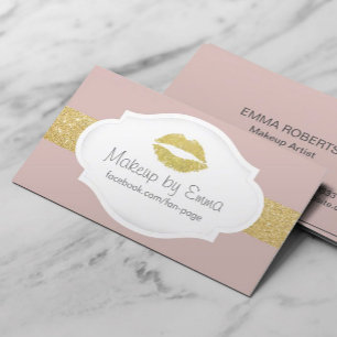 Makeup Artist Gold Glitter Lips Elegant Dusty Pink Business Card
