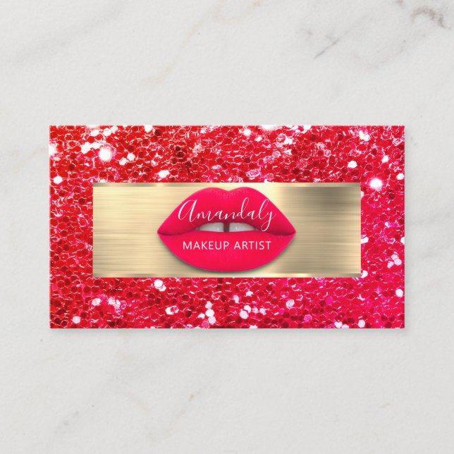 Makeup Artist Gold Glitter QR Code Logo BrightLip  Business Card (Front)