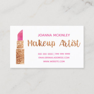 Makeup Artist Gold Glitter Watercolor Lipstick Business Card