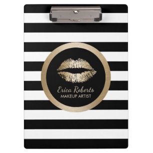 Makeup Artist Gold Kiss Modern Stripes Clipboard