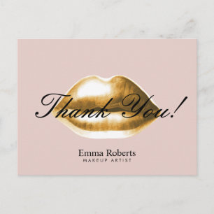 Makeup Artist Gold Lips Blush Pink Salon Thank You Postcard