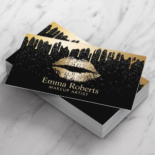 Makeup Artist Gold Lips Gold Modern Black & Gold Business Card