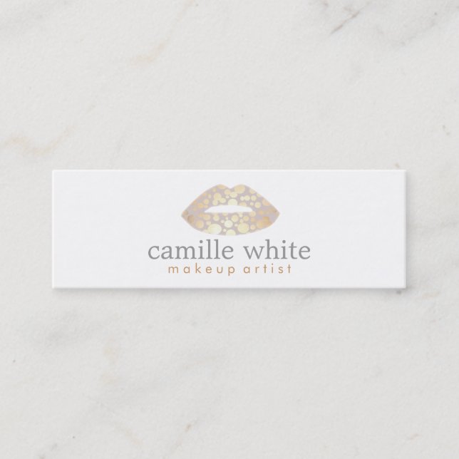 Makeup Artist Gold Lips Mini Mini Business Card (Front)