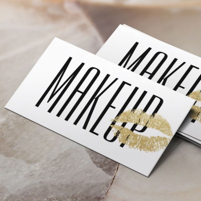 Makeup Artist Gold Lips Modern Black & White Business Card (Creator Uploaded)