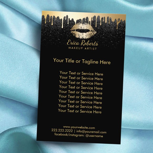 Makeup Artist Gold Lips Modern Drips Black Glitter Flyer (Creator Uploaded)