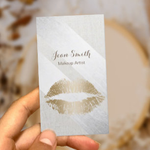 Makeup Artist Gold Lips Modern Geometric Silver Business Card