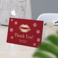 Makeup Artist Gold Lips Snowflakes Red Holiday