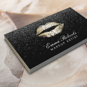 Makeup Artist Gold Lips Trendy Black Glitter Business Card