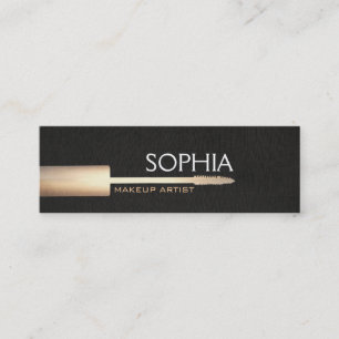 Makeup Artist Gold Mascara On Faux Black Linen Mini Business Card
