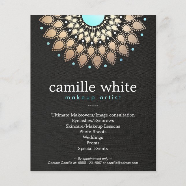 Makeup Artist Gold Ornate Motif Black Menu List (Front)