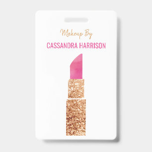 Makeup Artist Gold Sequin Watercolor Beauty Salon ID Badge