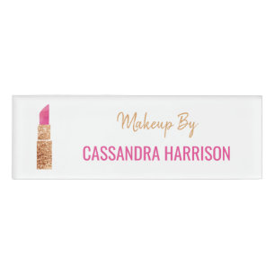Makeup Artist Gold Sequin Watercolor Beauty Salon Name Tag