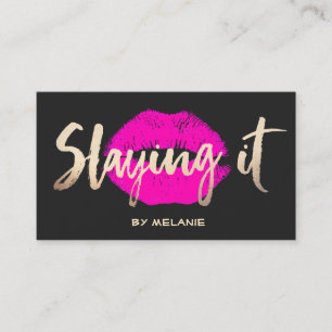 Makeup Artist Gold Slaying It Pink Lips Kiss Business Card