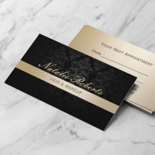 Makeup Artist Gold Striped Damask Appointment Card