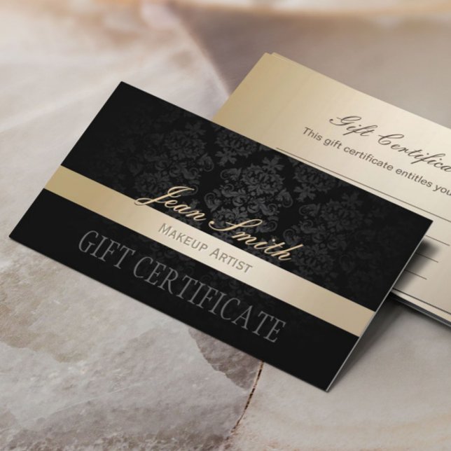 Makeup Artist Gold Striped Damask Gift Certificate (Creator Uploaded)