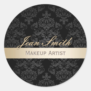 Makeup Artist Gold Striped Elegant Damask Salon Classic Round Sticker