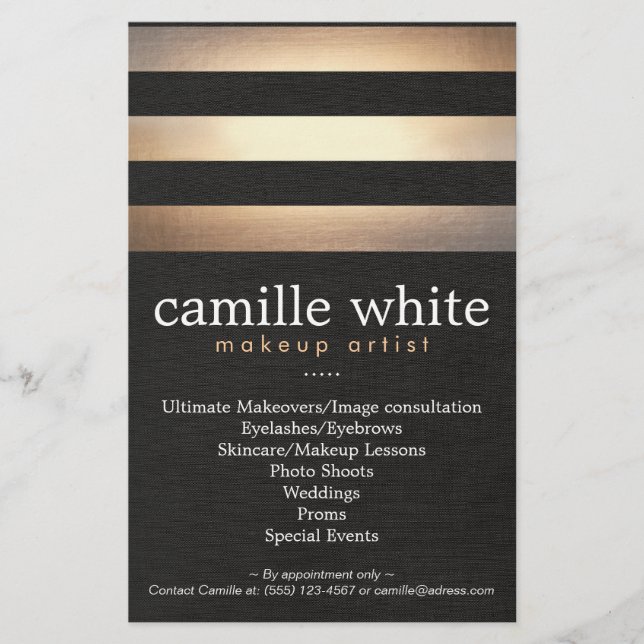 Makeup Artist Gold Stripes Stylish Beauty Salon Flyer (Front)