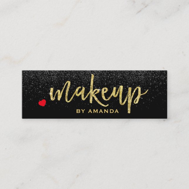 Makeup Artist Gold Typography Modern Black Glitter Mini Business Card (Front)