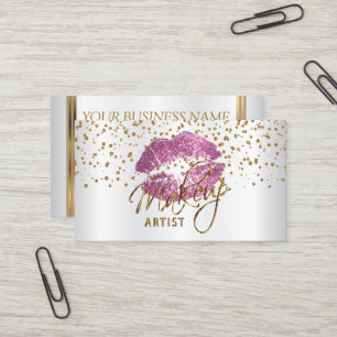 Makeup Artist Golden Confetti & So Pink Lips Business Card