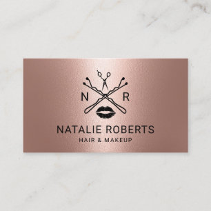 Makeup Artist Hair Salon Beauty Logo Rose Gold Business Card