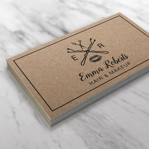 Makeup Artist Hair Salon Beauty Logo Rustic Kraft Business Card