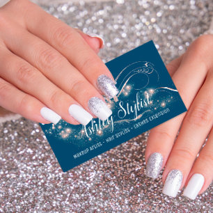 Makeup Artist Hair Salon Eyelash Smoky Blue Rose Business Card