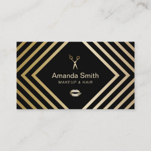 Makeup Artist Hair Salon Geometric Black & Gold Business Card