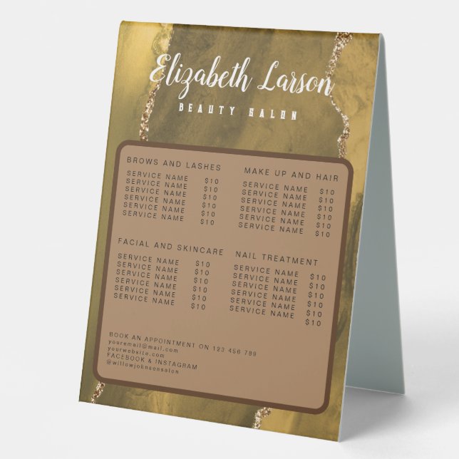 Makeup Artist Hair Salon Glitter Table Tent Sign (Front)