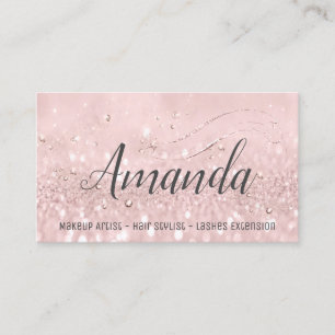 Makeup Artist Hair Salon Lash Event Pink Glitter Business Card