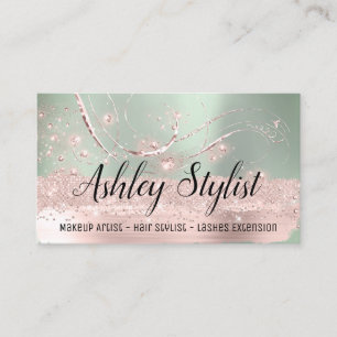 Makeup Artist Hair Salon Lash Extension Mint Rose Business Card