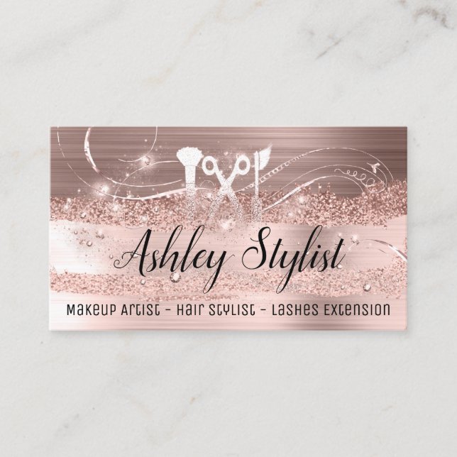Makeup Artist Hair Salon Lash Logo Eyelash Rose Business Card (Front)