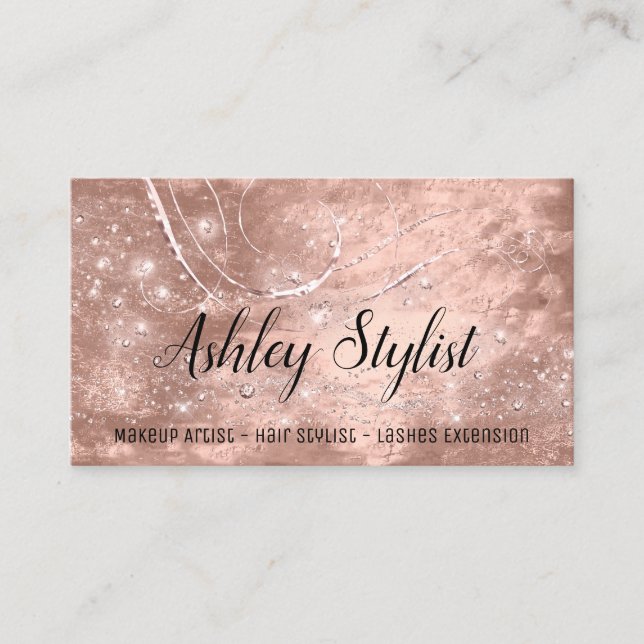 Makeup Artist Hair Salon Lash  Rose Skin Metallic Business Card (Front)