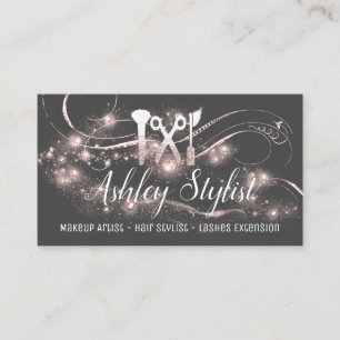 Makeup Artist Hair Salon Lash Scissors Blush Gray Business Card