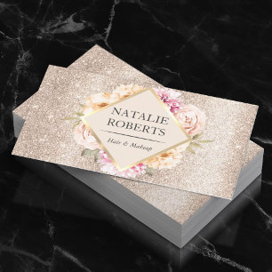 Makeup Artist Hair Salon Luxury Ivory Gold Floral Business Card