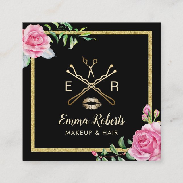 Makeup Artist Hair Salon Modern Floral Square Business Card (Front)