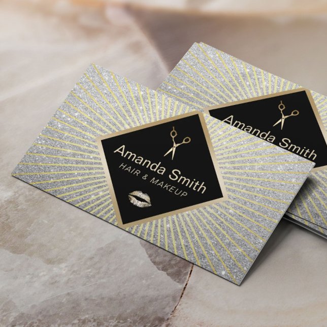 Makeup Artist Hair Salon Modern Silver Glitter Business Card (Creator Uploaded)