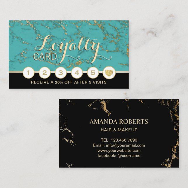 Makeup Artist Hair Salon Turquoise Marble Loyalty (Front/Back)