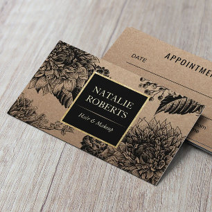 Makeup Artist Hair Salon Vintage Floral Kraft Appointment Card