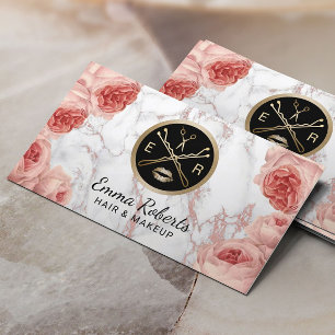 Makeup Artist Hair Salon Vintage Floral Marble Business Card