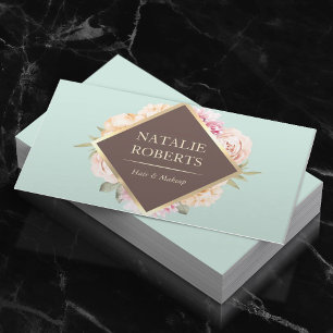 Makeup Artist Hair Salon Vintage Floral Mint Green Business Card