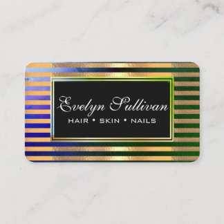 Makeup Artist Hair Skin Nails Care Green Stripes   Business Card