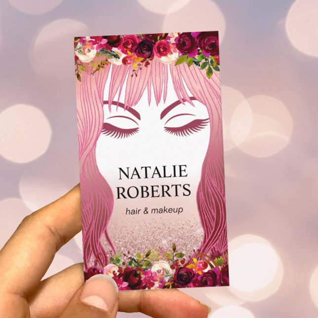 Makeup Artist Hair Stylist Burgundy Floral Salon Appointment Card (Creator Uploaded)
