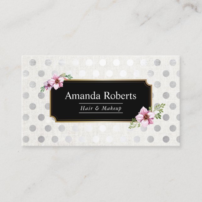 Makeup Artist Hair Stylist Elegant Floral Silver Business Card (Front)