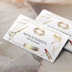 Makeup Artist Hair Stylist Geometric Gold Frame Business Card