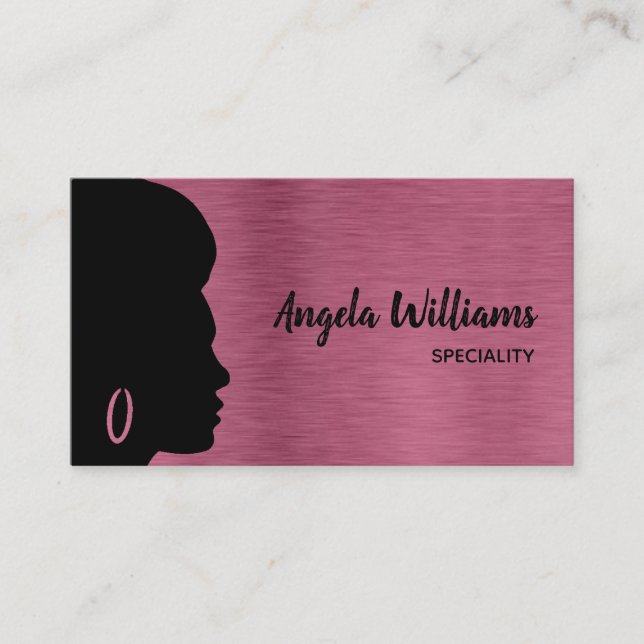 Makeup artist hair stylist metallic rose gold business card (Front)