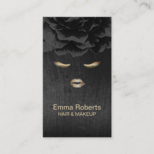 Makeup Artist Hair Stylist Modern Black Floral Business Card (Front)